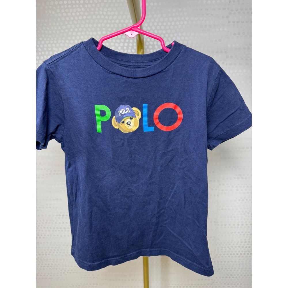 Polo Ralph Lauren Boys Navy Polo Bear Logo Graphic T-Shirt Size 5 Short Sleeve
